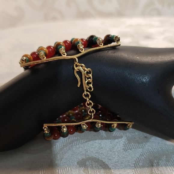 VINTAGE 1970s Natural Stone BRACELET – Vein Agate, Malachite, Tiger Eye - Picture 14 of 14